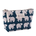 Dark blue canvas makeup bag featuring white polar bear pattern and handmade label - Polar Bear
