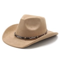Detail of khaki suede western cowboy hat with studded leather band and stitching - M(56-58cm) / Camel