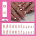 Französische Lilien-Kunstnägel mit rosa Blumenmuster und glitzerndem Finish - Rosa Lilienblüten Französischer Stil (Z1056)