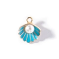 Golden shell pendant with blue enamel and white faux pearl for DIY jewelry making - Blue Enamel / Gold Plated