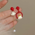Boucles d'oreilles asymétriques en perles avec motif animal mignon et nuage - Agneau Asymétrique Rouge (55# Tige en Argent - Rouge)