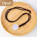 Hexagonal white opal stone pendant with adjustable brown woven cord necklace - 2.5cm Hexagram Opalite Pendant