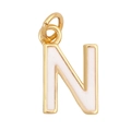 Letter N pendant with white enamel inlay and golden metal edges on white background - White - Letter N