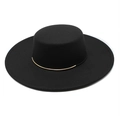 Sombrero boater clásico de fieltro de lana negro con ala ancha y elegante banda dorada - M(56-58cm) / Negro