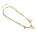 Collana a croce in acciaio dorato con medaglia San Benedetto e perla turchese - 3# Collana Moneta