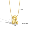 Detailed dimensions of gold bubble letter R pendant necklace with 45mm chain - Letter R