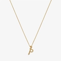Detailed view of gold letter P pendant with lava texture and crystals on a fine chain - 925 Silver / Gold - Letter P