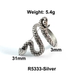 Silberfarbener schlangenförmiger offener Ring aus Edelstahl mit Strukturierter Schuppenoptik - US 6 / Schlangenstil / Silber