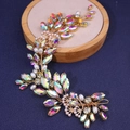 Exquisite gold wire bridal headband with leaf design, rainbow crystals and white pearls - Colorful Zirconia