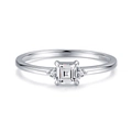 S925 sterling silver ring with emerald cut clear zircon stone in a three-stone setting - US Size 5 / Silver