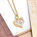 Golden necklace featuring a sparkling heart-shaped clear zircon pendant in a classic O-chain style - Gold Simple Heart Pendant (ZYN-DMK632G-A7)