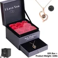 Rose gold heart projection necklace set in a luxury grey rose flower gift box - Rose Gold Heart Necklace and Rose Gift Box