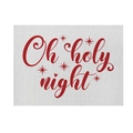 Close-up of Oh Holy Night text print on linen Christmas placemat with red stars - CD092-12 Holy Night
