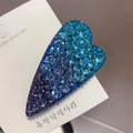 Detailed close-up of heart-shaped hair clip with gradient blue and purple crystals - Blue Mixed Multi-color