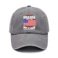 Vintage grey washed cotton baseball cap featuring an American flag and bold slogan - L (58-60cm/Adjustable) / Washed Grey (Put it Back)