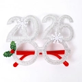 Silver 2026 New Year party glasses with red temples and festive holly berry decorations - Silver 2026 Digital Decorative Glasses