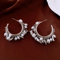 Zilverkleurige C-vormige oorringen met witte parels en rechthoekige metalen bedels - 53# 925 Sterling Silver Earring Post-Zilveren Letter C Parel Hangoorknopjes