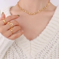 Minimalist 18K gold plated titanium jewelry set with geometric necklace and rings - Necklace (P1152)