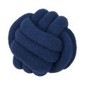Handmade navy blue plush knotted ball pillow with soft woven texture on white background - Navy Blue