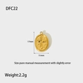 Detailed size view of a gold oval pendant with cross relief, 17mm x 11mm, 2.2g weight - Embossed Cross (DFC22)