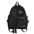 Sac à dos d'école noir minimaliste avec fenêtre transparente et style de rue japonais - Noir