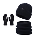 3-piece black winter knit set for men including ribbed beanie, neck warmer, and gloves - Three-Piece Set / Black