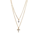 Collana a doppio strato dorata con zircone marquise e pendente a croce lucente - Oro