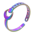 Macro detail of rainbow plated crescent moon and dot design on adjustable chain ring - Colorful