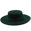 Elegante cappello in feltro di lana verde scuro a tesa larga con nastro e fiocco decorativo - M (56-58cm) / Verde Scuro