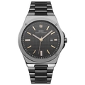 Men's quartz watch with stainless steel strap and textured grey dial featuring date window - Black Dial Silver Strap (S1111G-BK-BK-SSG)