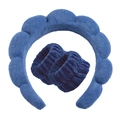 Navy blue plush twist sponge headband and matching wristbands set for face washing - Dark Blue Terry Headband + 2 Wristbands