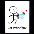 The arrow of love natural crystal agate heart stone on a white greeting card - Opal (Synthetic)