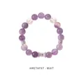 Beaded amethyst bracelet featuring purple crystal beads and a silver bow charm - Amethyst Bow Style (WB335)