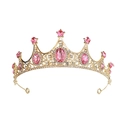 Golden princess crown for girls with pink oval gemstones and sparkling rhinestones - Gold + Pink