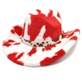 Détail de la texture douce et pelucheuse du chapeau de cow-boy au motif de vache rouge et blanc - M (56-58cm) / Bord Pincé Rouge Imprimé Vache