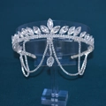 Silver bridal headband featuring multilayered rhinestones and elegant dripping crystal chains - DZ051 / Silver