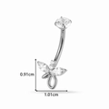 Silver G23 titanium belly button ring with zircon flower and size measurements - Dragonfly Style (T2521-4#) / Silver