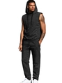 Men's dark charcoal sleeveless hoodie and matching joggers set in knitted texture - S / Black