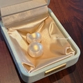 Exquisite pearl stud earrings with golden luster displayed in a light blue jewelry box - Champagne Pearl Studs (A2790 Champagne)