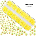 12-grid box of yellow iridescent resin flatback rhinestones for acrylic nail art decoration - Lemon Yellow AB (ZSHZ-900)