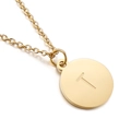 Collier avec pendentif rond en or poli présentant une lettre majuscule T gravée - Lettre T