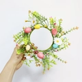 Detailed view of floral Easter candle ring with white daisies and speckled pastel foam eggs - The Inner Diameter Of The Small Flower Bubble Egg Candle Ring Is Approximately 10cm.