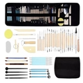 Clay sculpting tool set with various carving instruments and a black roll-up storage bag - 52-piece Clay Tool Set [type B] / Leather Bag
