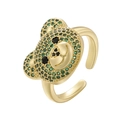 Detailed macro view of 18K gold plated teddy bear ring with green gemstone pavé setting - Gold Green Zirconia
