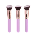 Three professional makeup brushes with purple handles and rose gold tubes on white back - Flat Head Foundation Blush Brush / Pink