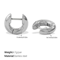 Minimalist silver stainless steel thick hoop earrings with 13.4mm diameter size details - EH1189S Style (EH1189S)