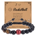 Black obsidian beaded basketball bracelet with tiger eye stones and motivational gift card - Basketball Style 5