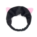 Bandeau oreilles de chat noir en peluche douce pour le maquillage et les soins - Noir