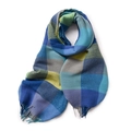 Écharpe à carreaux en maille bleue, verte et violette avec de gros glands - 68cm*200cm / Bleu Royal