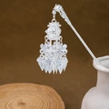 Silver hollow hair stick with elegant metal tassels in a minimalist ceramic vase - Complex Hollow Radial Pattern Tassel (F403)